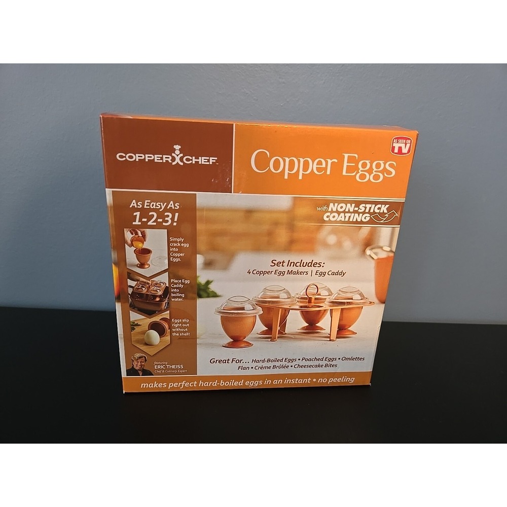 Copper Chef Copper Eggs 4 XL Non-Stick Boiled Egg Makers w/Egg Caddy NEW